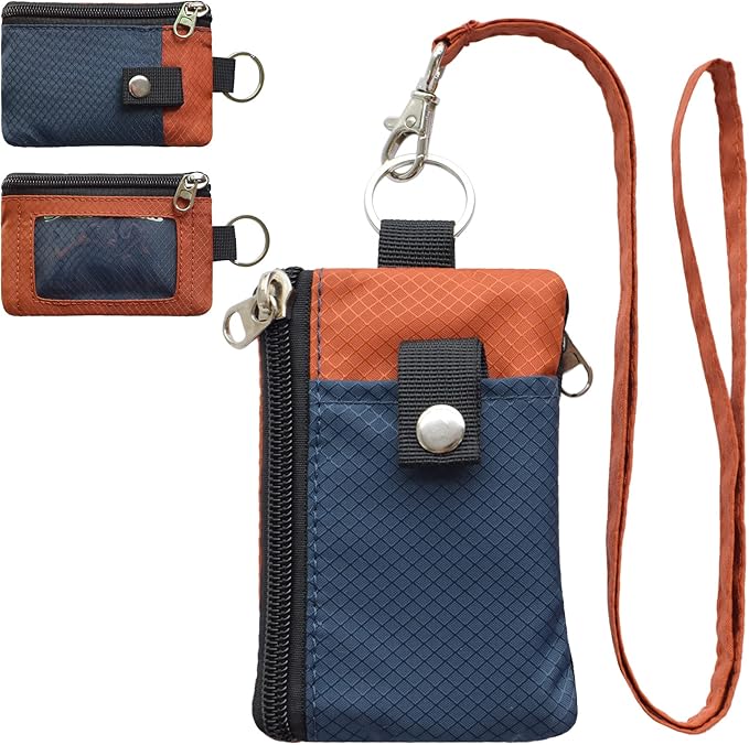 CHENSPRX Minimalist RFID Blocking Small Wallet with ID Window,WaterResistant Zip Id Case Wallet with Lanyard Keychain for Cards,Cash,Travel,Women,Men