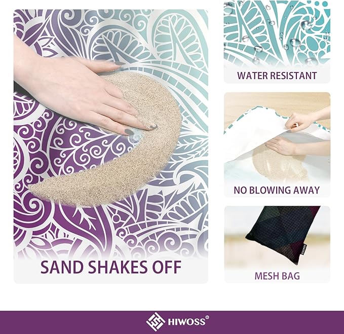 Beach Blanket Waterproof Sandproof Oversized 95”x 80”,Sand Free Beach Mat with Corner Pockets,Portable Mesh Bag for Beach Festival,Picnic,Travel and Outdoor Camping (Ombre Purple Blue)