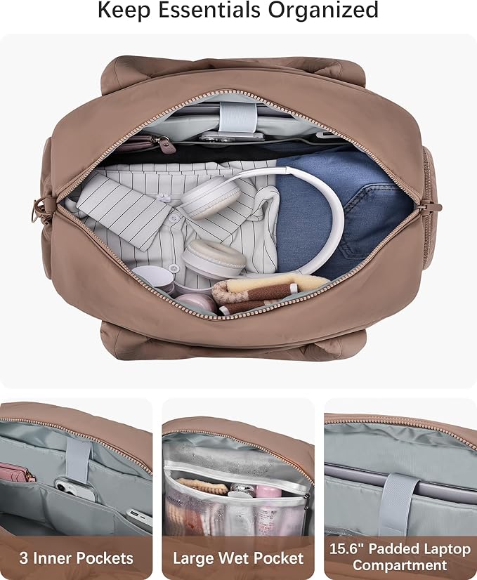oscaurt Gym Bag for Women Puffer Duffle Bag for Travel Water Resistant Carry On Weekender Overnight Duffel Dance Bag with Shoe Compartment