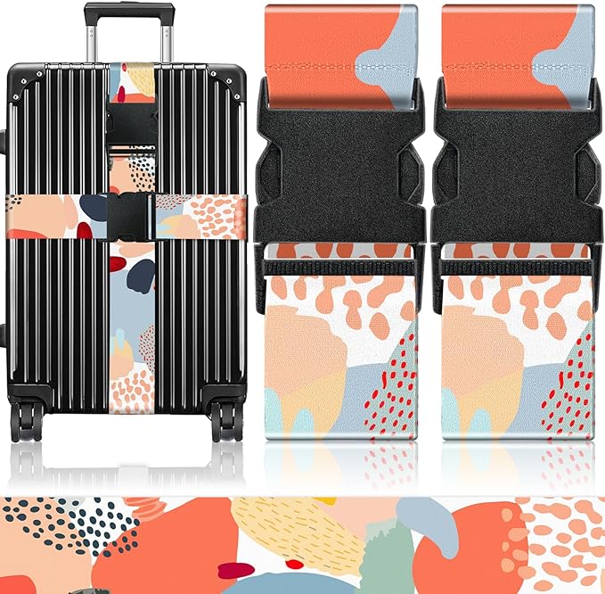 Slohif Luggage Straps for Suitcases Travel Belt Accessories Luggage Connector Identifiers 2 Pack Over Handle with Buckle Unique Nylon Adjustable Strap for Sleeping Bag Car Seat Simple Painting