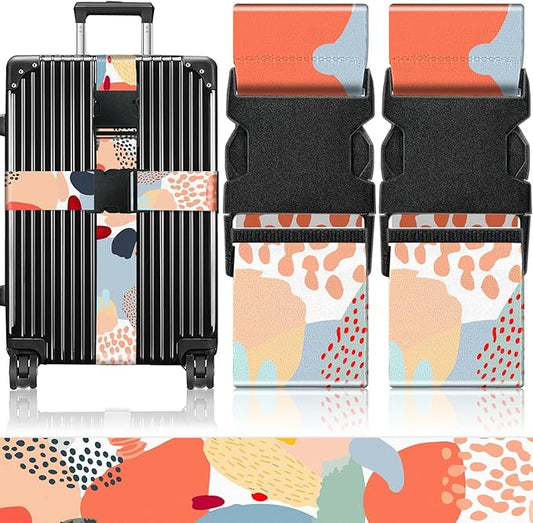 Slohif Luggage Straps for Suitcases Travel Belt Accessories Luggage Connector Identifiers 2 Pack Over Handle with Buckle Unique Nylon Adjustable Strap for Sleeping Bag Car Seat Simple Painting