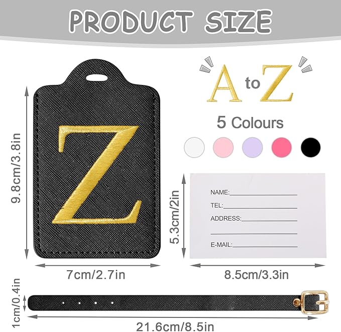 Personalized Initial Letter Luggage Tags for Suitcases,Suitcase Identifier Baggage Tag,Cute Travel Luggage Tags,Best Gift Wedding Birthday for Couples Honeymoon Friend Family Vacation(Black Z)