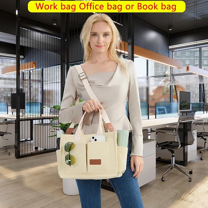 ZHMO Canvas Tote Bag for Women,Women's Bags Crossbody Bags Work Laptop Tote Bag Large Handbags Purse for Travel Nurse Teacher
