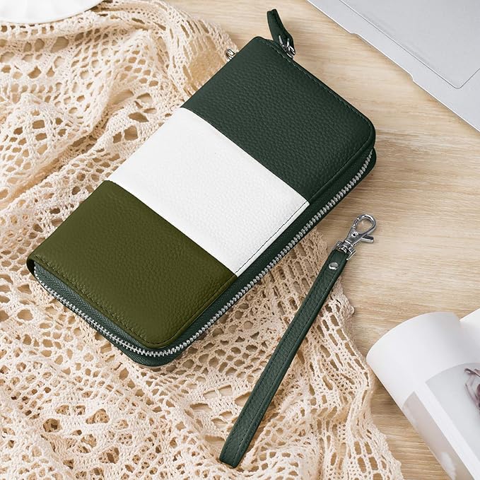 Moflycom Womens Wallet RFID Blocking Genuine Leather Multi Credit Card Large Capacity Zip Around Clutch Travel Purse Wristlet