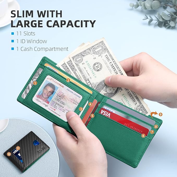 Zitahli Bifold Wallets for Men - Slim RFID Leather Credit Card Holder for 6-11 Cards, Minimalist Thin Wallet with ID Window & Cash Slot,Front Pockt Carteras Para Hombres, Birthday Gifts for Men | Slim, RFID Blocking, Premium, Front Pocket, Gift Box, Le...