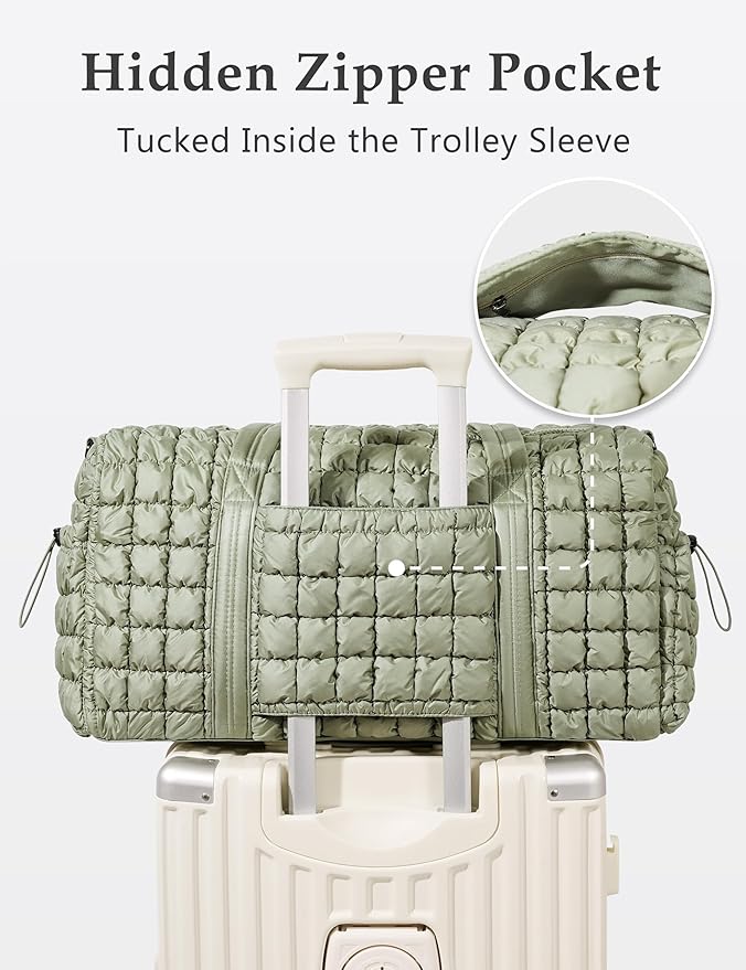 Quilted Travel Duffle Bag for Women Medium Weekender Bag Puffer Overnight Bag Large Soft Puffy Duffel Bag Carry-On Gym Bag Lightweight Personal Item Travel Bag for Trips Business Sport Airplane