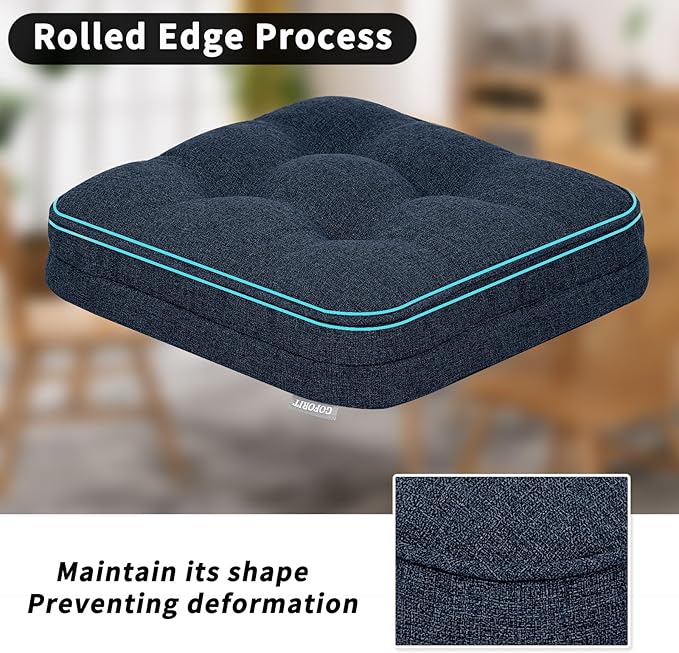GOFORIT Memory Foam Cushion，Square Seat Cushions for Dining Chairs,Non-Slip Chair Pads with Removable Cover, 16'' x 16'', 2 Pack,Dark Blue