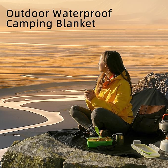 Large Waterproof Outdoor Camping Blanket, 80 x 58 inch Fleece Picnic Blankets Windproof Travel Stadium Blanket for Beaches Pets Car Camp Picnic Mat for Both Cold & Warm Weather