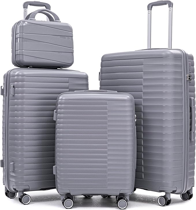 Hardside 4 Luggage Set, Lightweight Wave Suit Case with Spinner Wheels