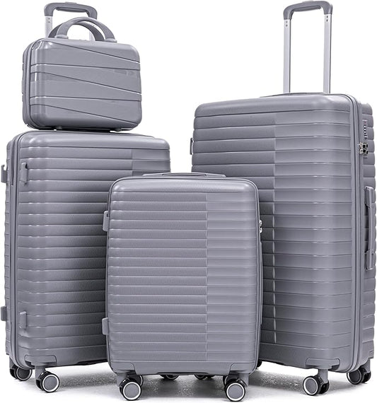 Hardside 4 Luggage Set, Lightweight Wave Suit Case with Spinner Wheels