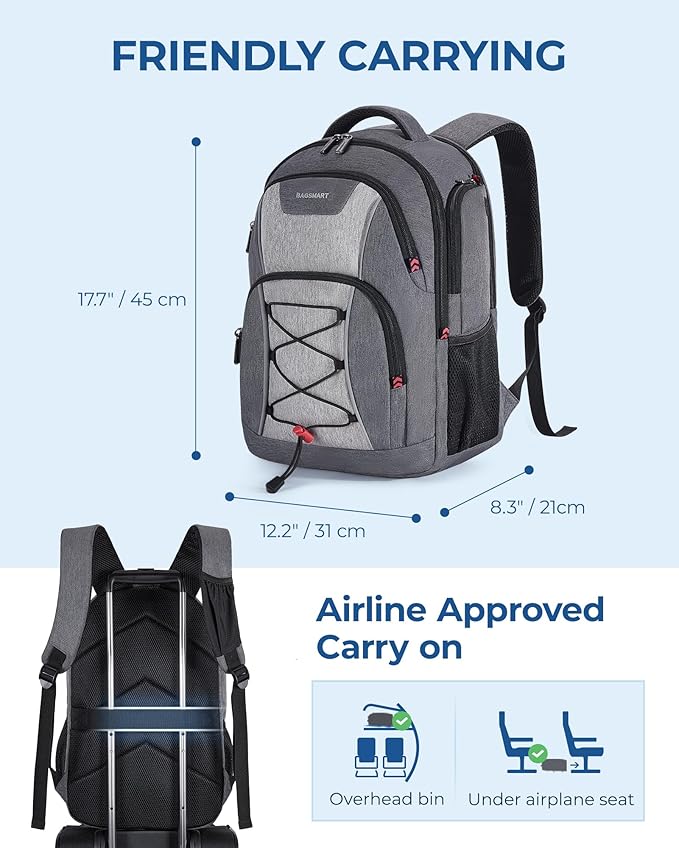 BAGSMART Unisex Laptop Backpack, 15.6-inch Anti-Theft, Water Resistant, Grey, With USB Charger Hole