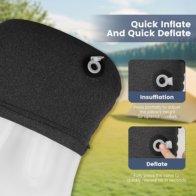 Camping Pillow with Removable Cover - Ultralight Inflatable Pillow for Camping Lightweight, Ergonomic and Washable for Camping, Hiking, and Travel Gray