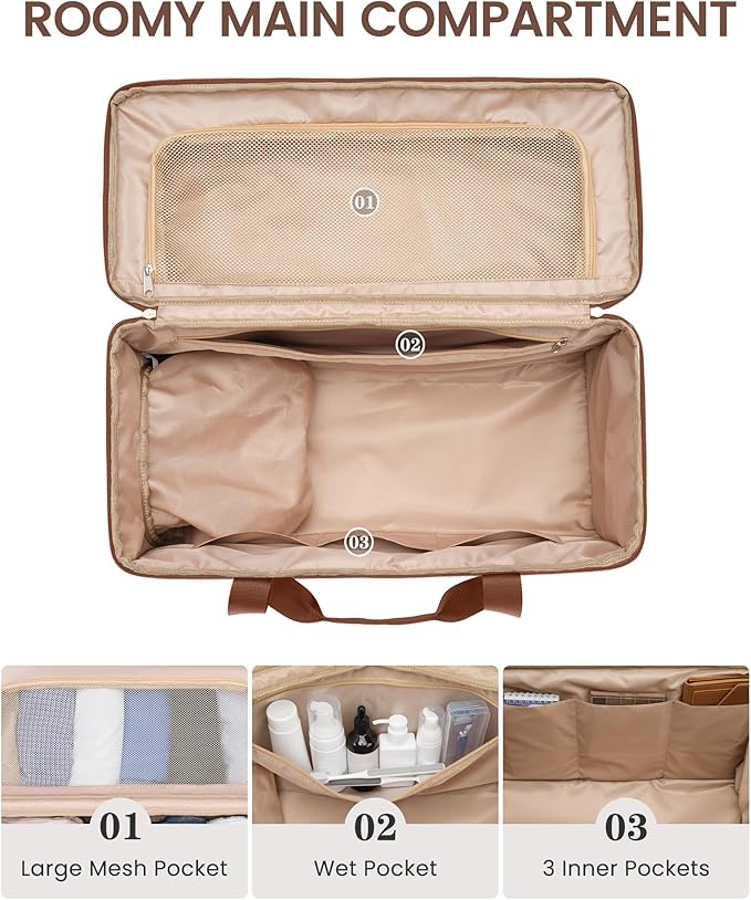 Weekender Travel Duffle Bag for Women: Overnight Bags with Shoe Compartment Carry on Bags for Airplanes with Toiletry Bag Weekend Yoga Gym Bag with Wet Pocket Black White Brown