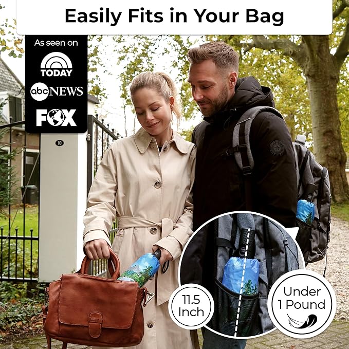 TUMELLA Strongest Windproof Travel Umbrella (Compact, Superior & Beautiful), Small, Wind-Tested, Light & Portable, Automatic Folding Rain Umbrella, Durable Premium Grip, Fits Car and Backpack