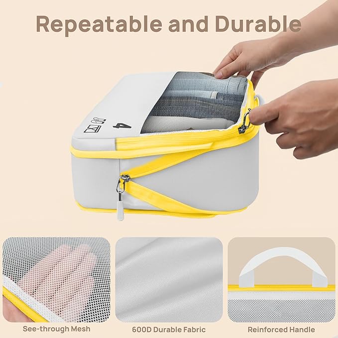 7 Set Compression Packing Cubes Travel Accessories Expandable Packing Organizers (White)