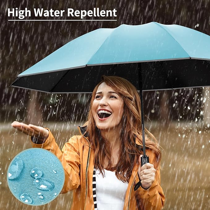 Seniny Inverted Travel Umbrella, Automatic Umbrellas for Rain, Windproof Compact Umbrella with Reflective Stripe, Folding UV Umbrella Sun Umbrella, Portable Large Umbrella for Backpack, Lightweight