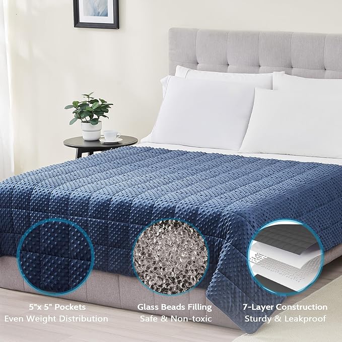 L'AGRATY Weighted Blanket for Adult - 60"x80" 17lbs Minky Dots Heavy Blanket with Glass Beads Soft Breathable for All-Season Summer Fall Winter Thick Comfort for Sleeping
