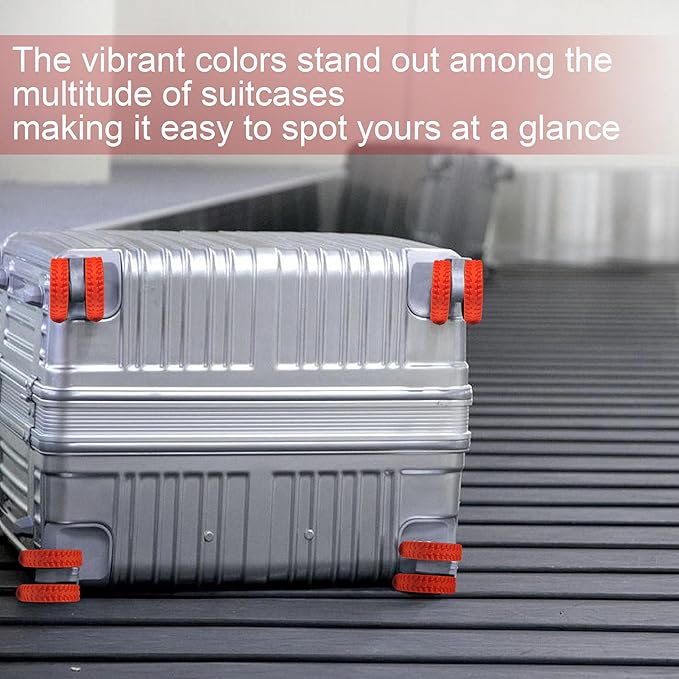 (8 Pack) Silicone Luggage Wheel Covers for 8-Spinner Wheel Suitcases, Mute & Shock Absorption Protector, Wear-Resistant & Noise-Reducing, Perfect for Travel (Red)