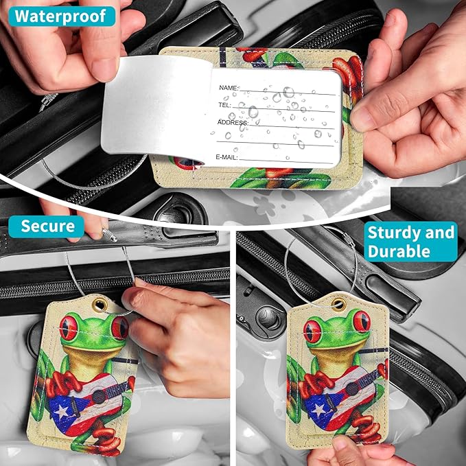 Fishent Luggage Tag (3 Pack) - PU Leather, Rectangular, Cute Animals, Privacy Flap - Travel Tags for Suitcases, Cruise, Backpack, Handbag, School Bag, Baggage Identifier