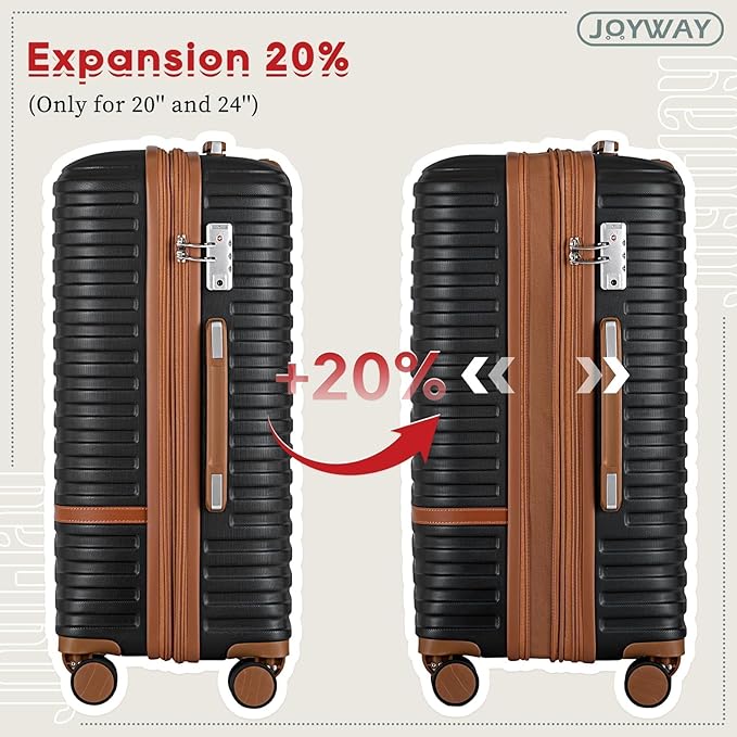 Joyway Expandable Carry on Luggage Sets Airline Approved, Lightweight Hard Shell 20 Inch Carry-on Suitcase with Spinner Wheels, Black