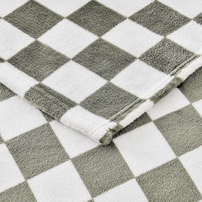 Checkered Blanket Flannel Throw Blankets Soft Cozy Checkered Grid Print Chessboard Gingham Pattern Throws for Bed Sofa Couch for All Seasons, 60x80 Inch, Dark Olive