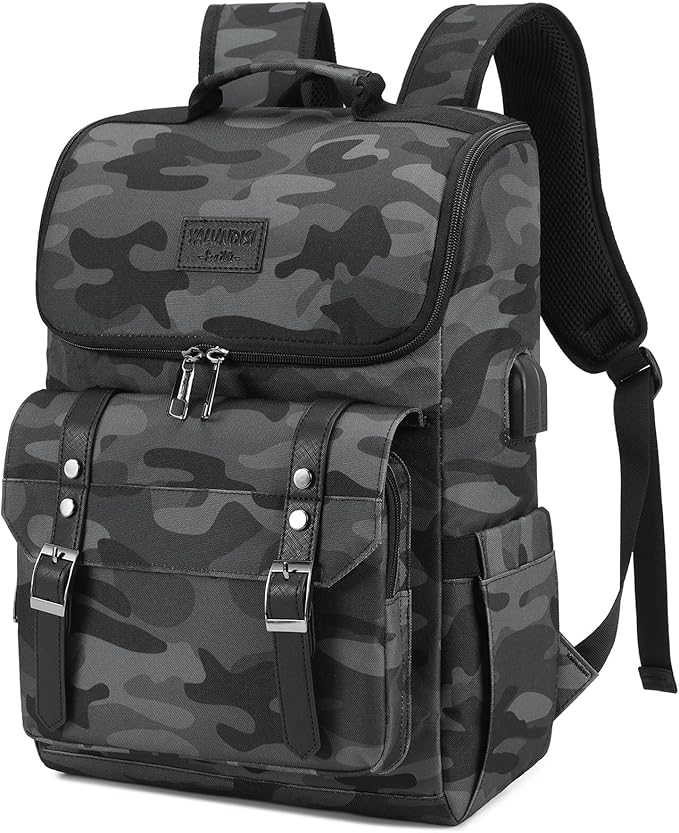 YALUNDISI Vintage Backpack Travel Laptop Backpack with usb Charging Port for Women & Men College Backpack Fits 15.6 Inch Laptop Camouflage Gray