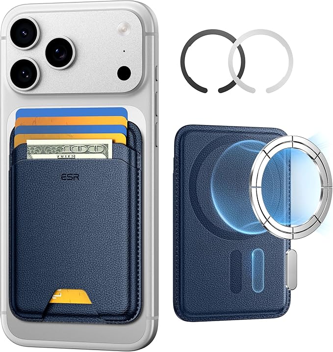 ESR for MagSafe Wallet, 5 Card Holder with RFID Blocking, MagSafe Sticker Included, Slim Magnetic Wallet for iPhone 17e/17/16/15/14/13/12 Series and Selected Samsung Devices, Not for 13/12 Mini, Blue