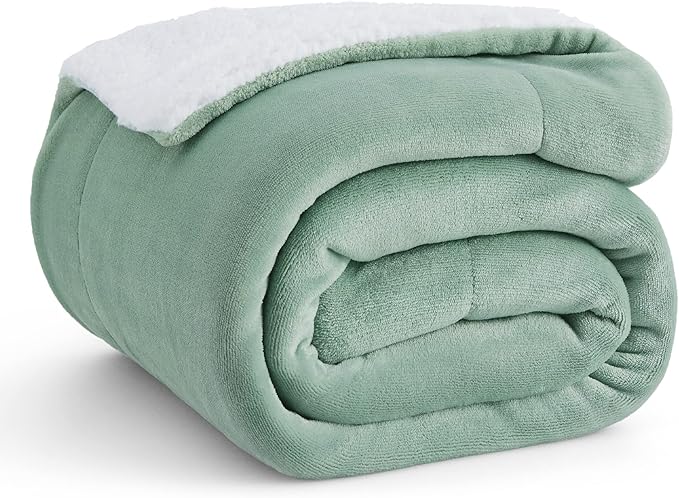 Bedsure GentleSoft Sherpa Fleece Throw Blanket for Couch, Non-Heated, Thick and Warm Throw for Women and Men, Soft Fuzzy Plush Blanket for Spring, Sage Green, 50x60 Inches