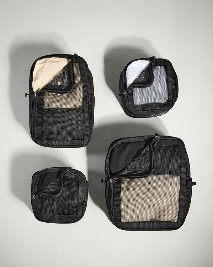 ANTLER - Compression Packing Cubes for Travel, Luggage Organiser for Suitcases or Bags, Travel Accessories, Set of 4, Black