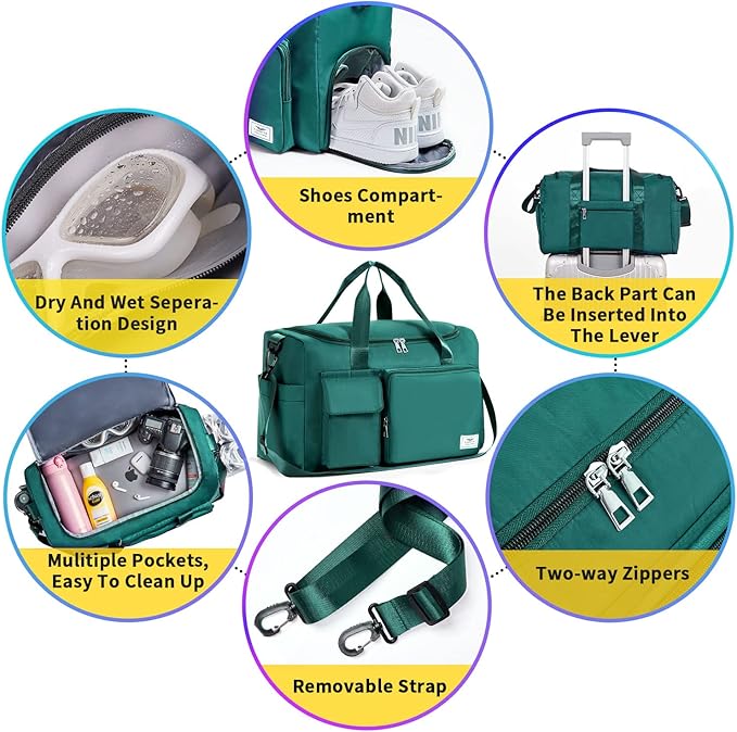 FIORETTO Women's Gym Duffle Bag with Shoes Compartment, 30L Capacity, Ideal for Travel, Gym, Sports, Duffel, Weekender