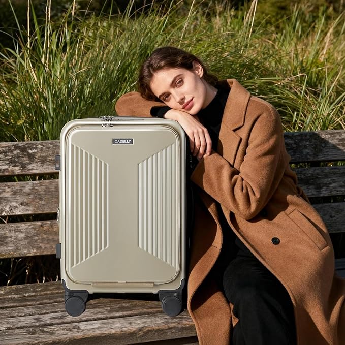 Carry on Luggage Top opening Suitcases, Expandable with Cup Holder and USB Charging Port,Lightweight with Front Pocket Rolling Suitcases with Spinner Wheels