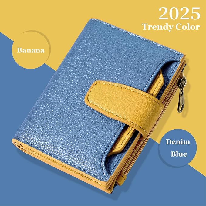 Airkit Small Wallet Women RFID Blocking Soft Leather Bifold Compact Card Holder Wallet for Women with Zipper Coin Pocket 4 ID Window