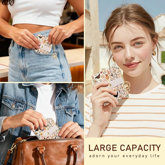 Jogjam Chicken Mushroom Leaves Rfid Women Wallet, Small Slim Thin Compact Credit Card Wallet, PU Leather Bifold Cash Wallet, Zipper Coin Pocket ID Window, Female Ladies Holiday Gifts