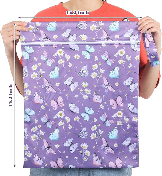 Shappy 2 Pcs Large Travel Laundry Bag Washable Waterproof Wet Dry Large Dirty Clothes Bag Bathing Workout(Butterfly)