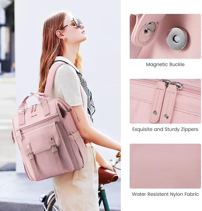 LOVEVOOK Laptop Backpack,Teacher Nurse Work Travel Backpacks Purse for Women, Computer Bag, 17 inch Pink White