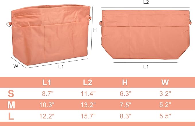 Vercord Handbag Purse Tote Pocketbook Organizer Insert Zipper Closure 11 Pockets 3 Sizes Many Colors