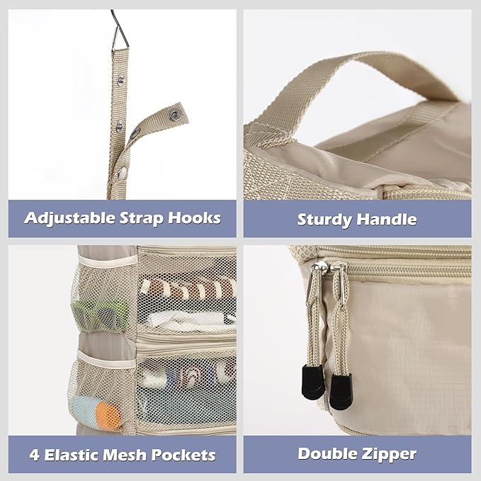Surblue Travel Hanging Luggage Organizer Portable Suitcase Closet Organizer Multiple Compartments Collapsible Compression Packing Cubes Shelf, Beige, M