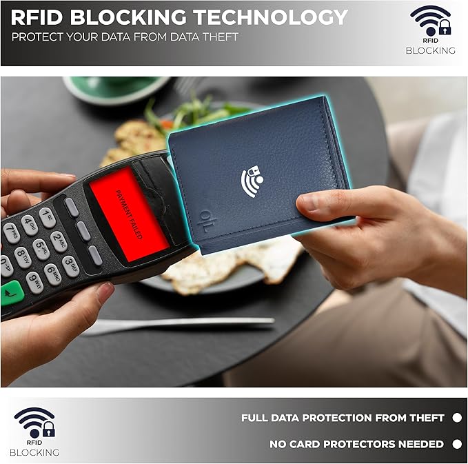 Real Leather Mens Trifold Wallet RFID Blocking Slim Minimalist Front Pocket - Thin & Stylish with ID Window in Gift Box