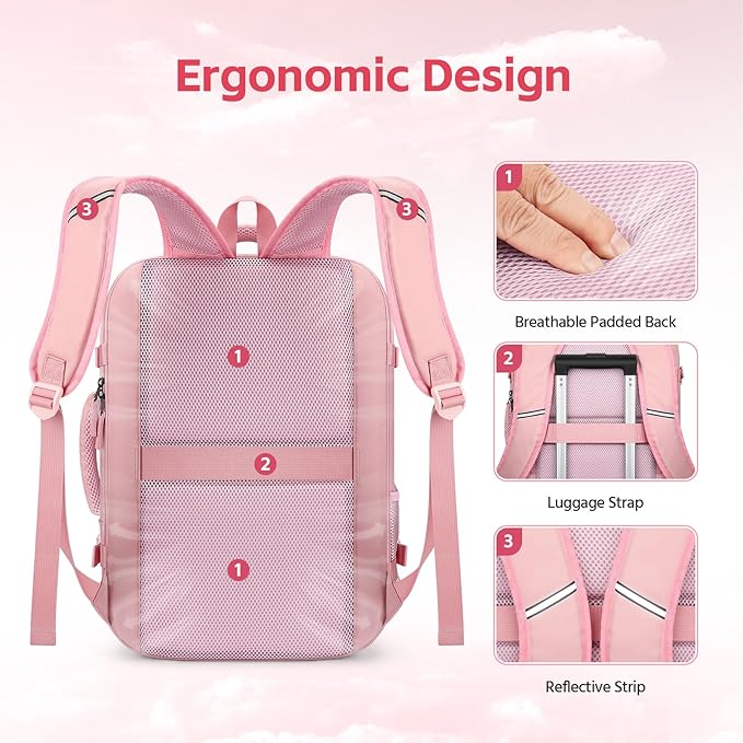 RealCool Travel Backpack for Women Men - Gift for Travelers, Students & Professionals, 15.6 Inch Laptop Carry On Backpack, TSA Flight Approved, College School Business Weekender Daypack -Pink