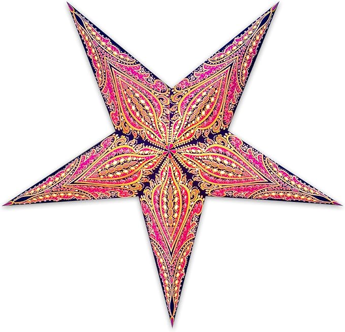 GalaxyArts Paper Star Lanterns, 24 Inch Queen Blue Yellow 3D Light-Up 5-Pointed Hanging Lamp, Handcrafted Hollow Decoration for Christmas, Weddings, Holidays, Indoor Outdoor Home Décor (Medium)