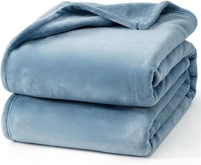 Hansleep Fleece King Size Blanket for Bed Washed Blue, Super Soft Flannel Fuzzy King Size Plush Cozy Blanket for All Seasons, Washed Blue, King 90x108 Inches