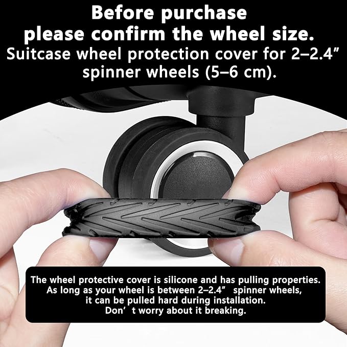 8 Pcs Upgraded Luggage Wheel Covers, Suitcase Protector, Wear-Resistant Anti-Noise Silicone Wheel Covers for 2-2.4” Spinner Wheels, Travel Accessories for Carry On Luggage (Black, Small)