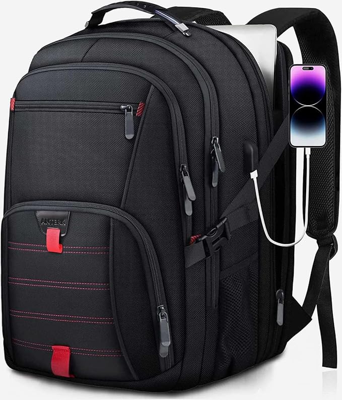 Extra Large Backpack, 18.4 Inch Travel Laptop Backpacks for Men Women, 55L Anti Theft Water Resistant College Bussiness TSA Airline Approved Work Computer Backpack, Black