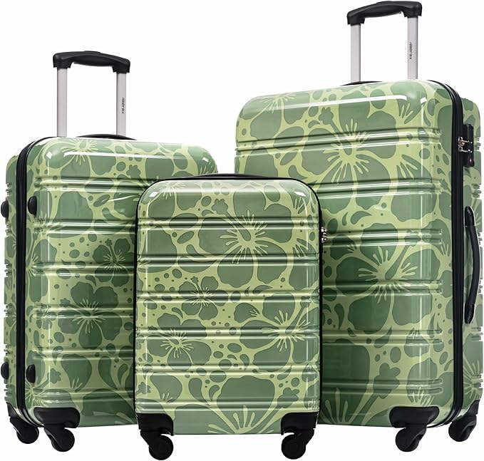 Merax Luggage Sets 3 Piece, Hardside Suitcase Set with Spinner Wheels, Lightweight 20+24+28 IN Suitcase with Carry on Luggage, Green