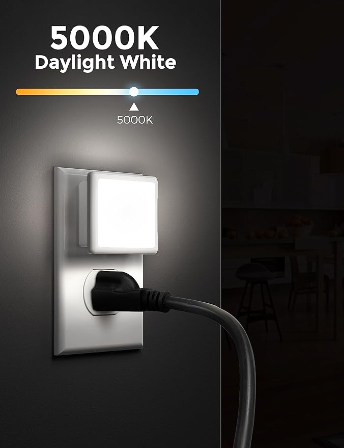 L LOHAS LED Night Light,Night Lights Plug into Wall, Dusk-to-Dawn Sensor | Plug in Night Light,5000K Daylight White 0.3W Bright Nightlight Auto-On/Off for Bedroom Bathroom Hallway [6-PACK]