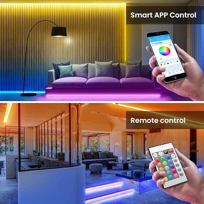TJOY 200ft Bluetooth LED Strip Lights, Long Strip Lighting Music Sync, RGB Color Changing LED Lights for Bedroom with Remote,Smart Phone APP Control, Ceiling Living Room Decor (APP+Remote+Mic/2 Roll) | Music Sync Rope Lights via Bluetooth for Room Deco...