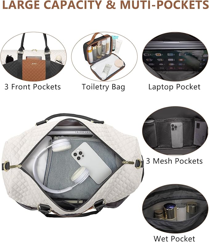 Women Weekender Travel Duffle Bag: Travel Duffel Overnight Bags with Shoe Compartment Large Carry on Tote with Toiletry Bag Weekend Traveling Yoga Gym Hospital Bag for Women with Wet Pocket