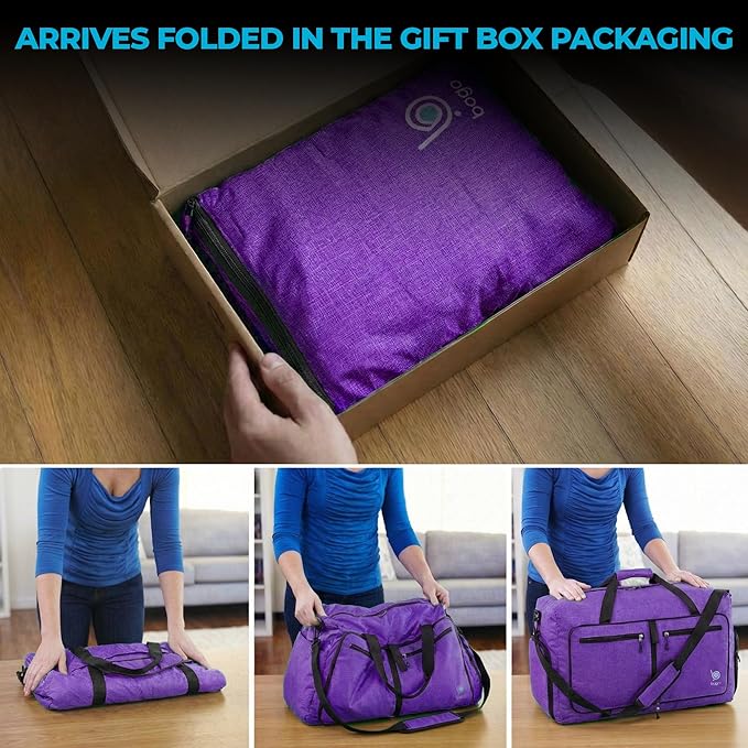 Bago Large Duffle Bag for Travel Women & Men. Durable Lightweight Foldable Travel Duffel Bags For Traveling Women. 80L Duffle Bags For Overnight Bag With Shoe Compartment Collapsible Weekender duffel