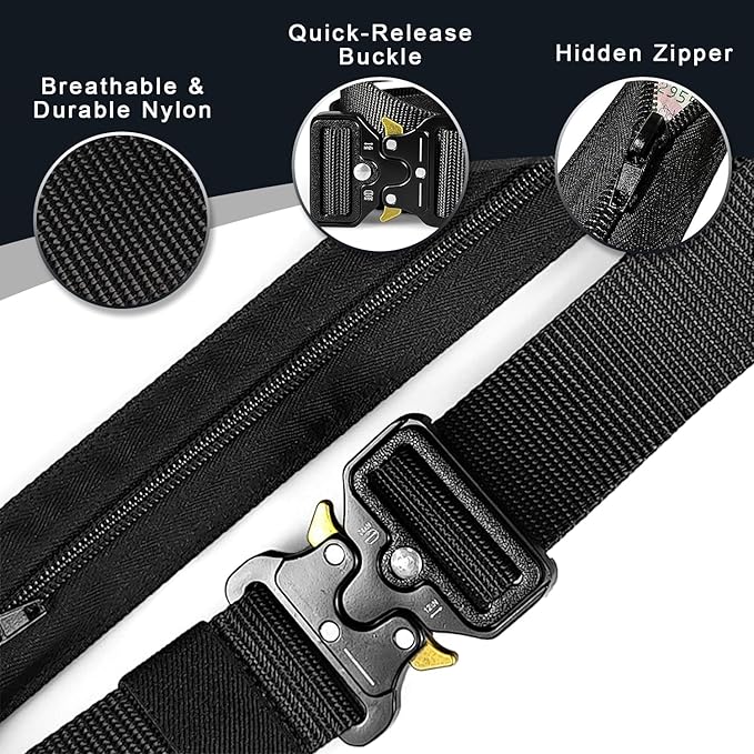 Tactical Belts for Men - Money Belt for Travel for Man Hidden, Belts for Jeans Mens Adjustable edc Belt Mens Belt, Money Belt for Travel for Men Hidden(Black)