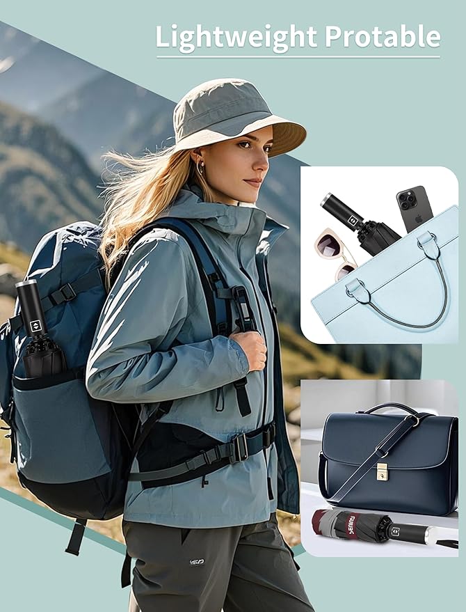 Seniny Inverted Travel Umbrella Compact - Windproof Umbrellas for Rain with Reflective Strip, Large UV Umbrella for Sun Protection, Automatic Portable Umbrellas Fold in Reverse for Car, Backpack